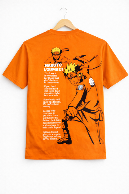 Naruto Uzumaki Anime Oversized T-Shirt – Orange Graphic Back Print | Streetwear Drop Shoulder Tee