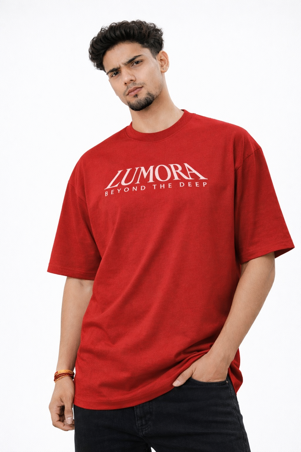 LUMORA “Beyond The Deep” Oversized T-Shirt – Red Whale Graphic Back Print | Premium Streetwear Tee