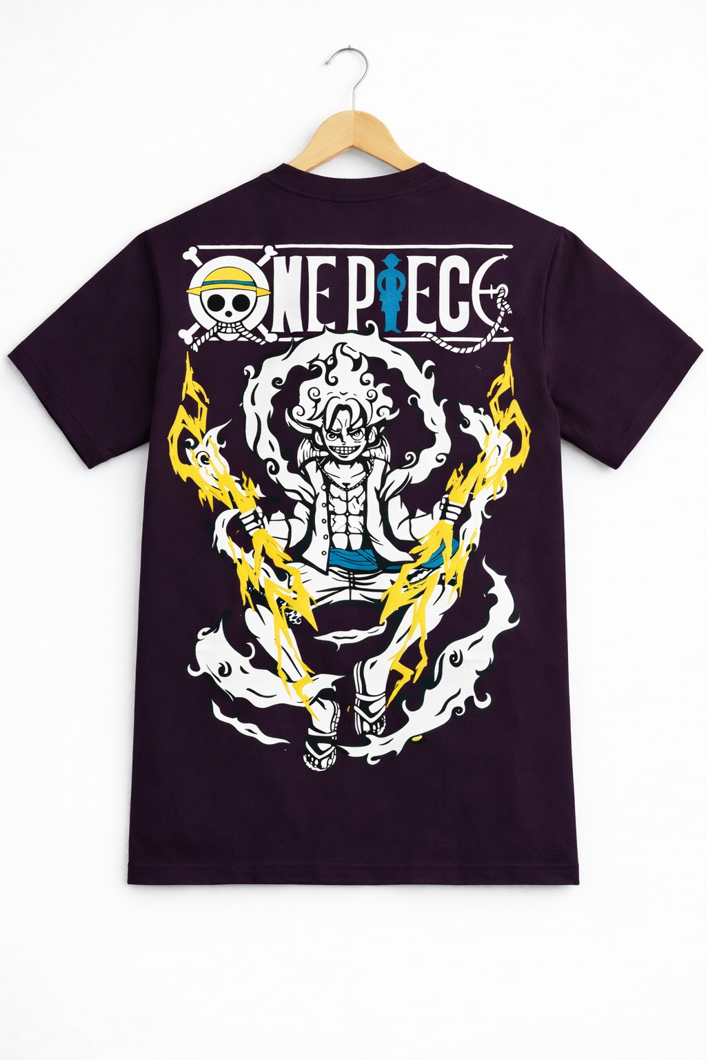 One Piece Luffy Gear Oversized T-Shirt – Purple Anime Graphic Back Print | Streetwear Drop Shoulder Tee