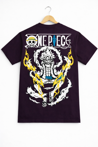 One Piece Luffy Gear Oversized T-Shirt – Purple Anime Graphic Back Print | Streetwear Drop Shoulder Tee